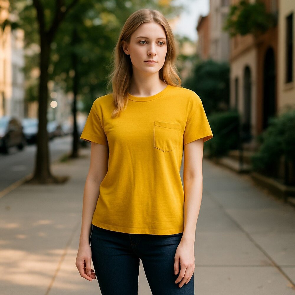 NWT Madewell Crew Neck Tee In Spicy Saffron Yellow Small